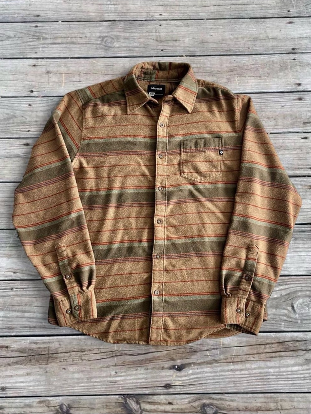 Marmot Men’s Brown Striped Long Sleeve Button Down Flannel Shirt